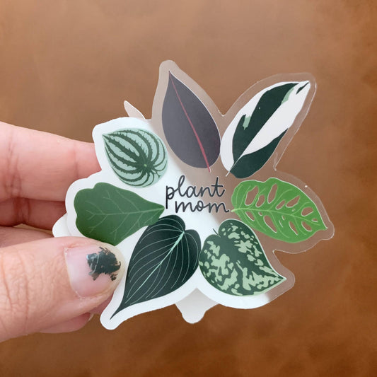 Plant Mom's Leaves CLEAR Sticker