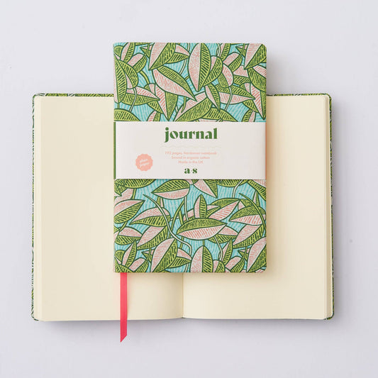Tropical plant A5 Fabric Journal - PLAIN Cream pages