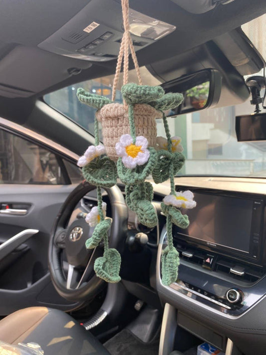 Crochet Monster With Daisy Plant Macrame Car Plant Hanging