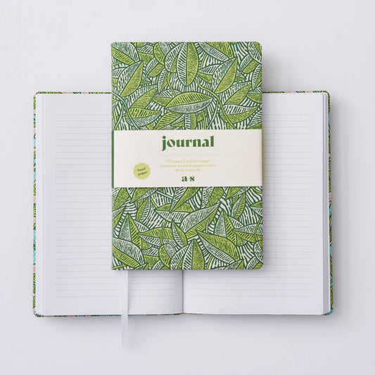 Botanical Green A5 fabric Journal - LINED white pages