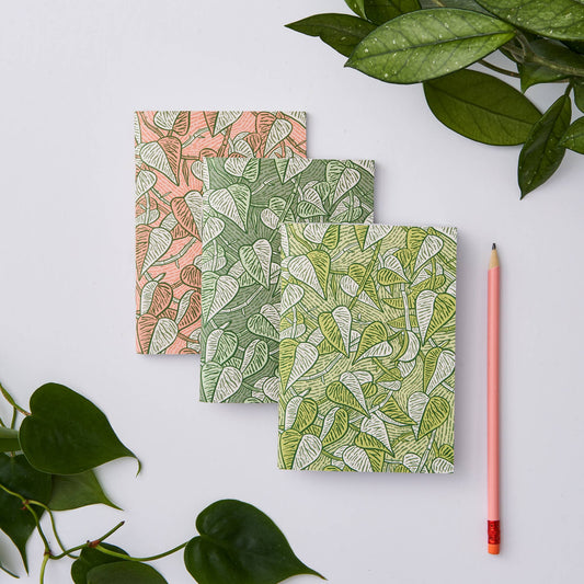 A6 Botanical pothos notebooks set of 3 - Plain pages